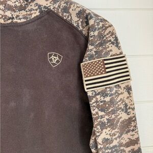 ARIAT Patriot NWOT Tags Digital Camo Distressed Brown Hoodie With American Flag